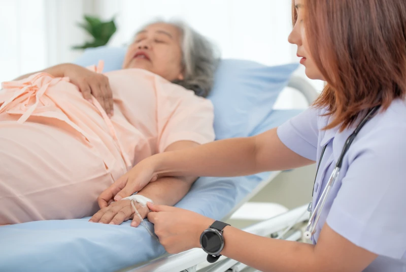 Person rejuvenating with iv for stomach flu